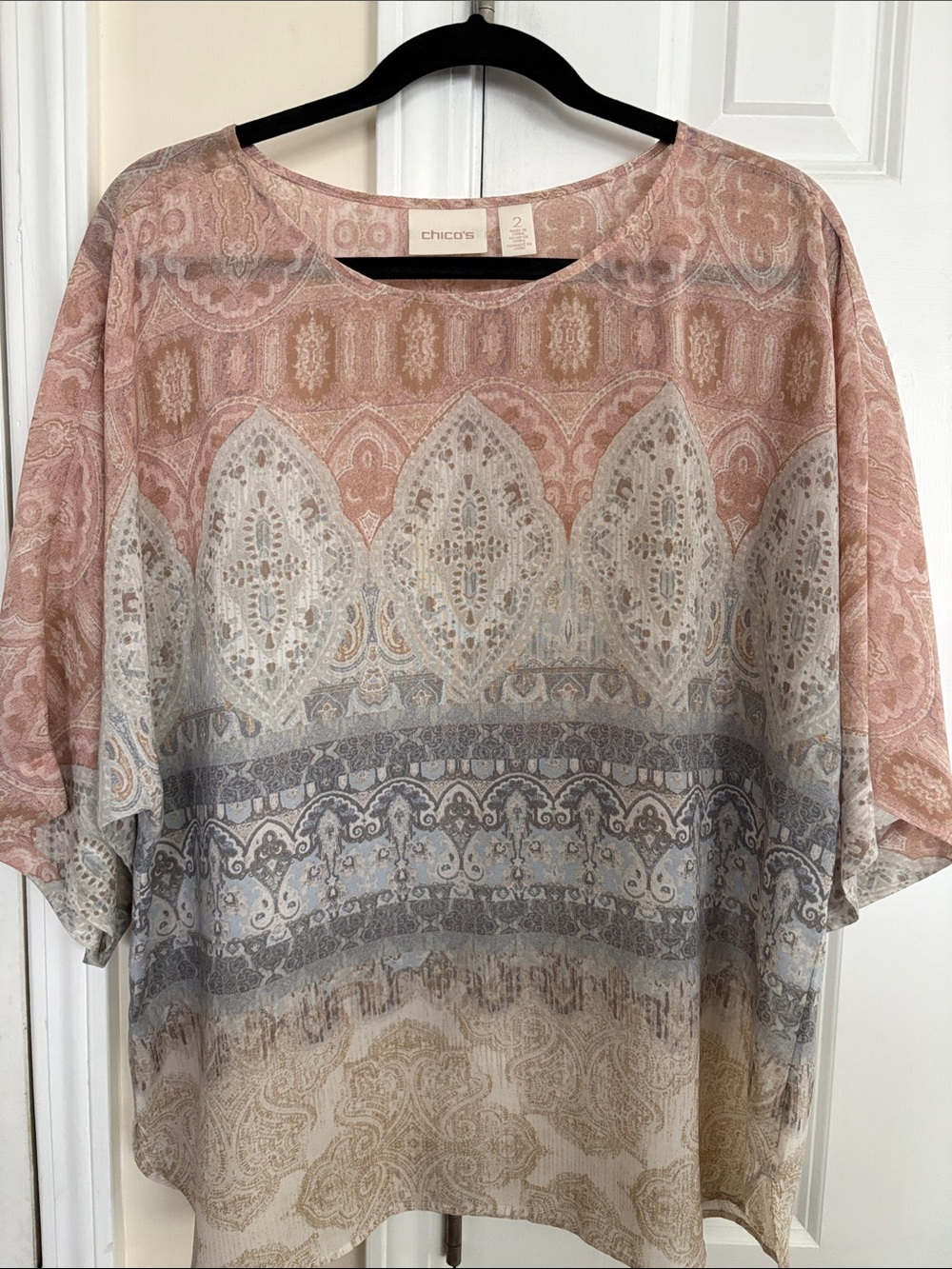 Chico's Paisley Blouse in Blush, Gray and Cream